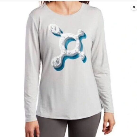 ORANGE THEORY Logo Long Sleeve Tee Gray Strappy Open Back Womens XS - Picture 7 of 7